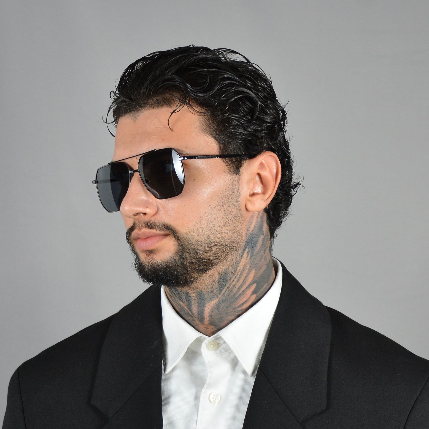 Ochelari de Soare Aviator Hexagonali Black Barbat
