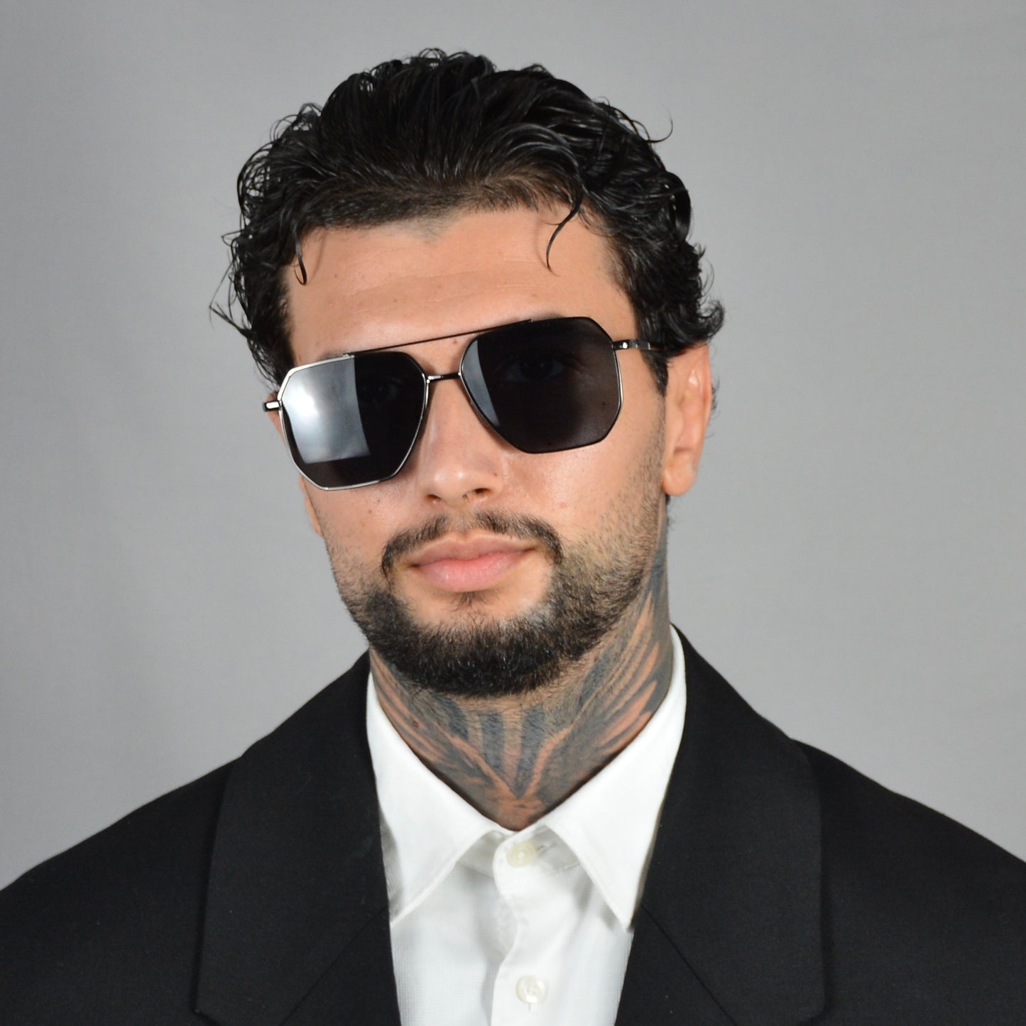 Ochelari de Soare Aviator Hexagonali Black Barbat