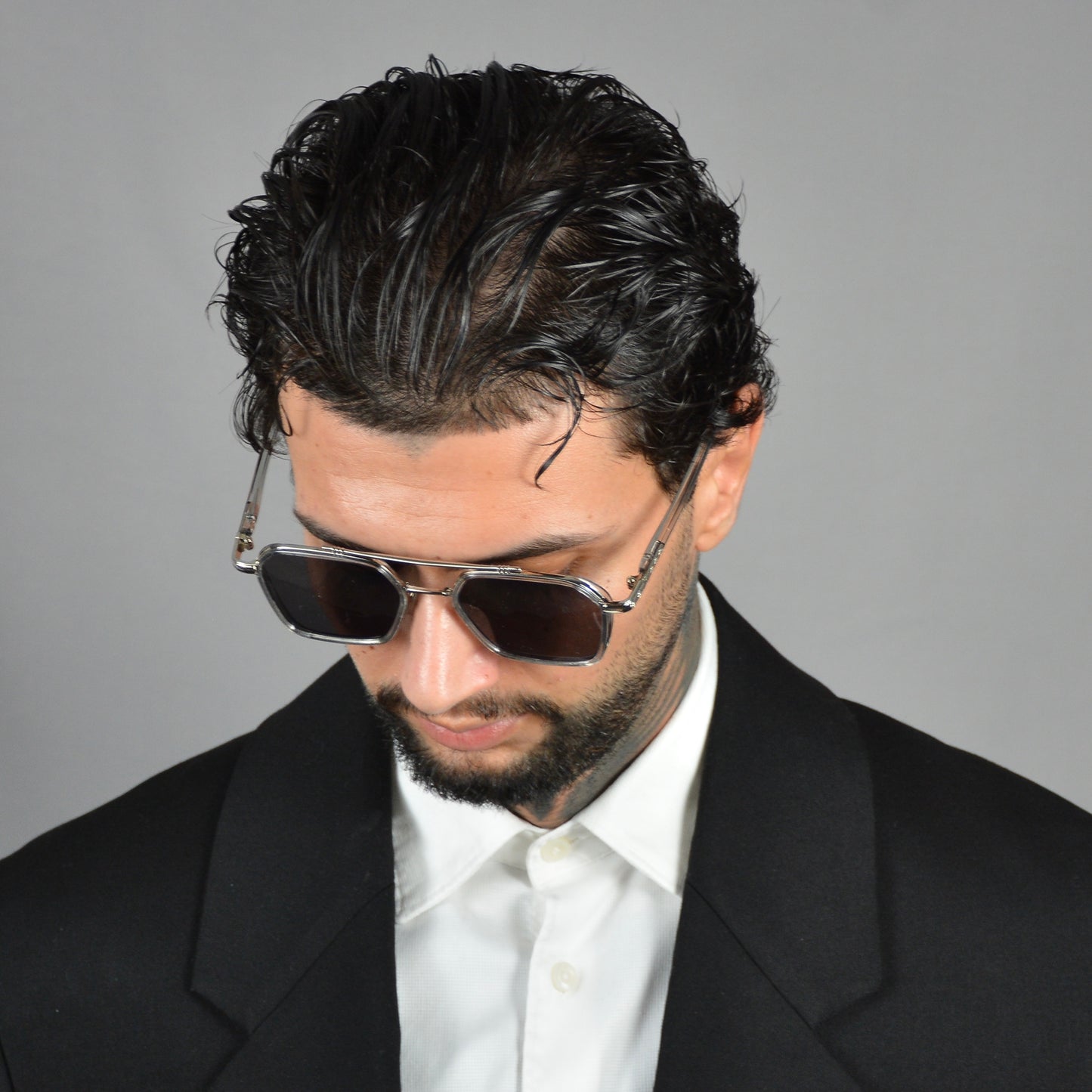 Ochelari de Soare Barbati Retro Black Hexagonali Rama Transparenta