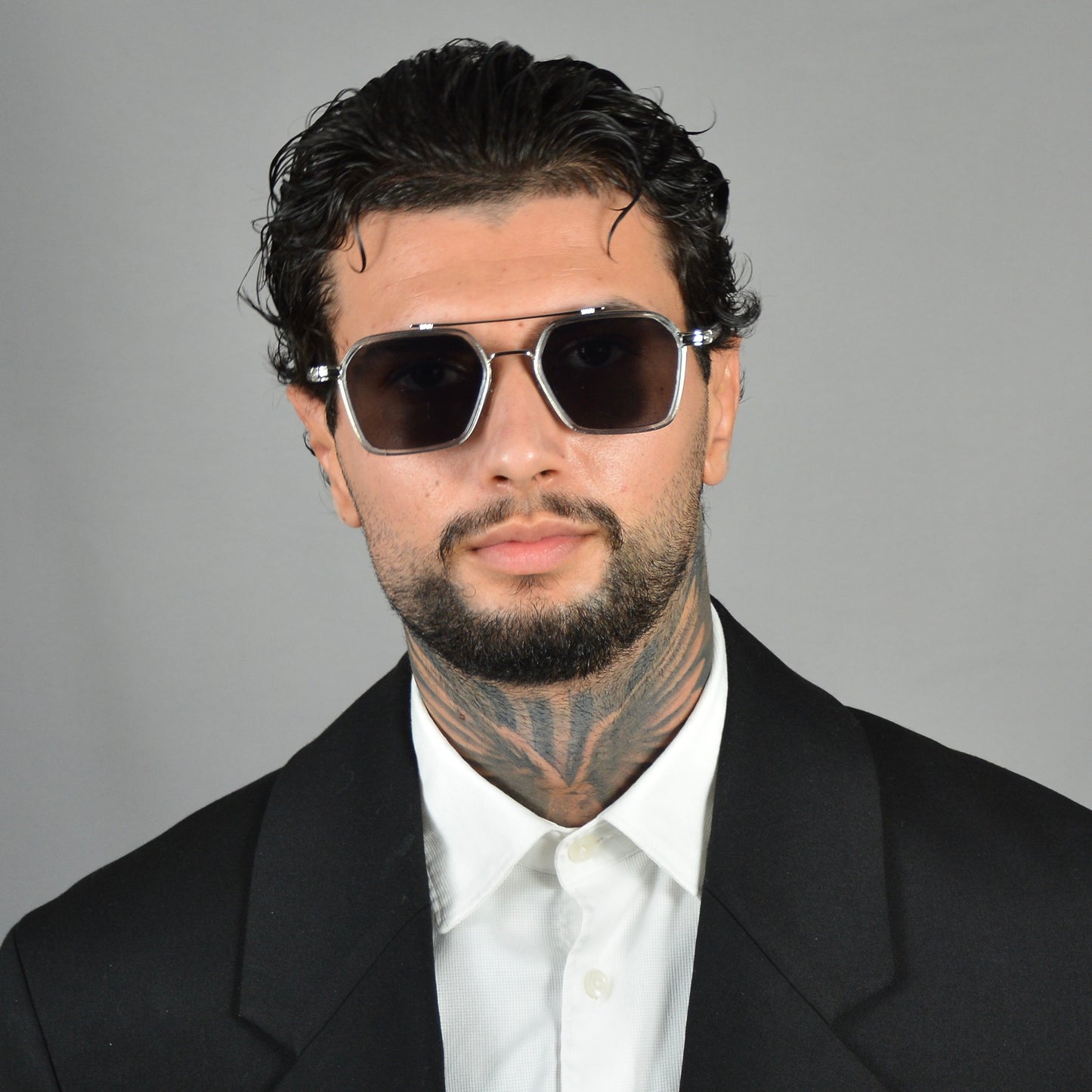 Ochelari de Soare Barbati Retro Black Hexagonali Rama Transparenta