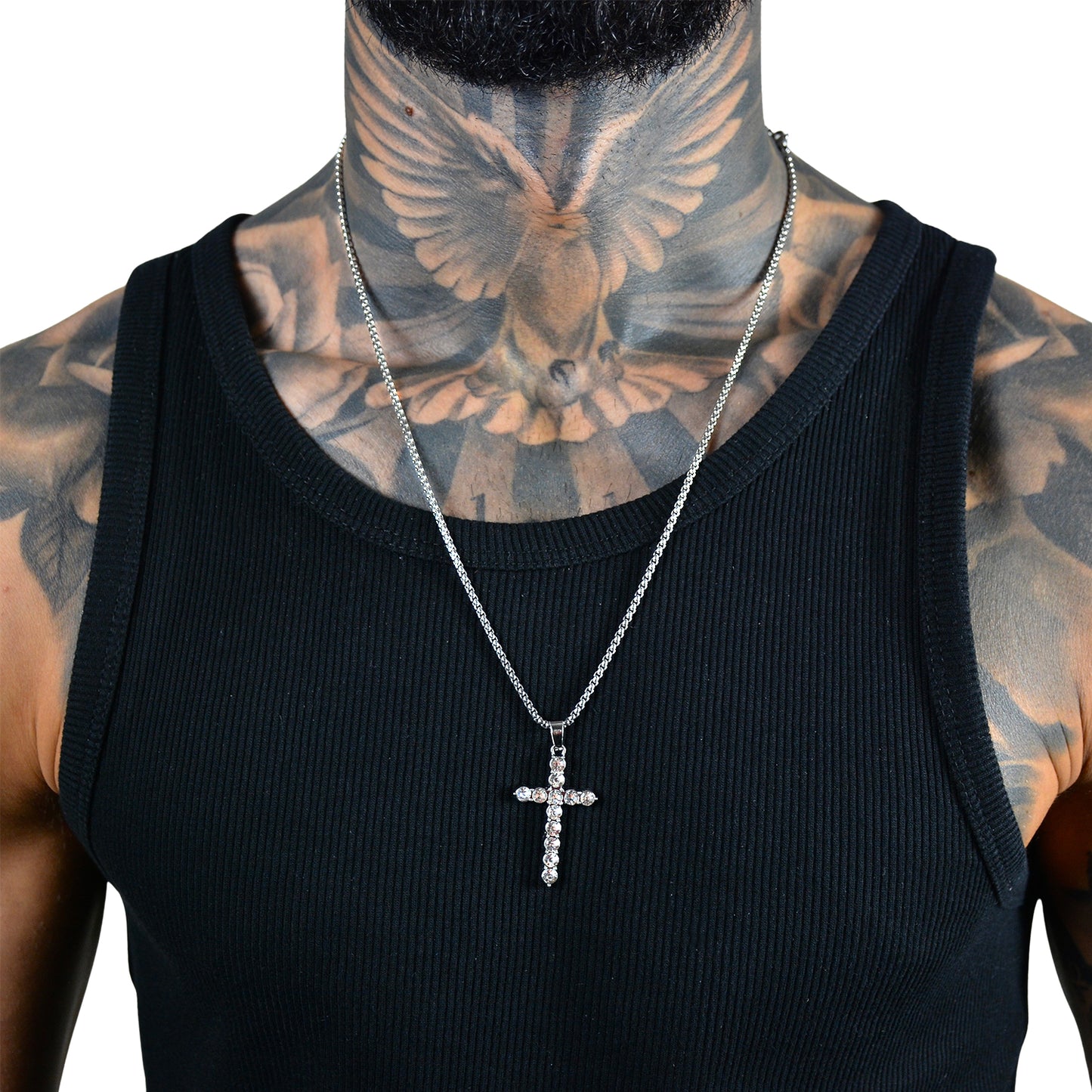 Colier cu Cruce Iced Out Argintiu Zirconiu