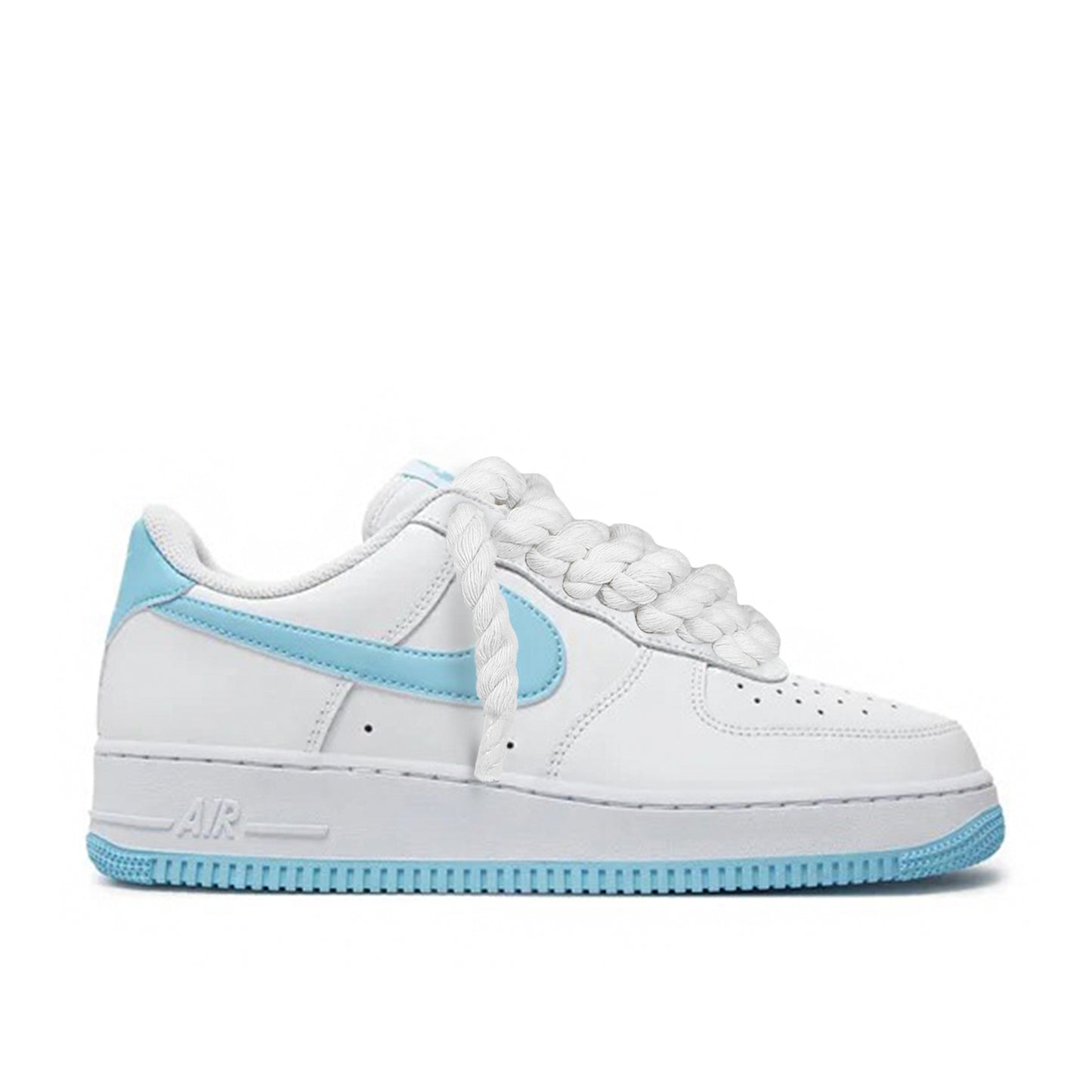 Pantofi Sport Nike Air Force 1 Low Aquarius Blue Custom Rope Laces Grey-Siret gros alb