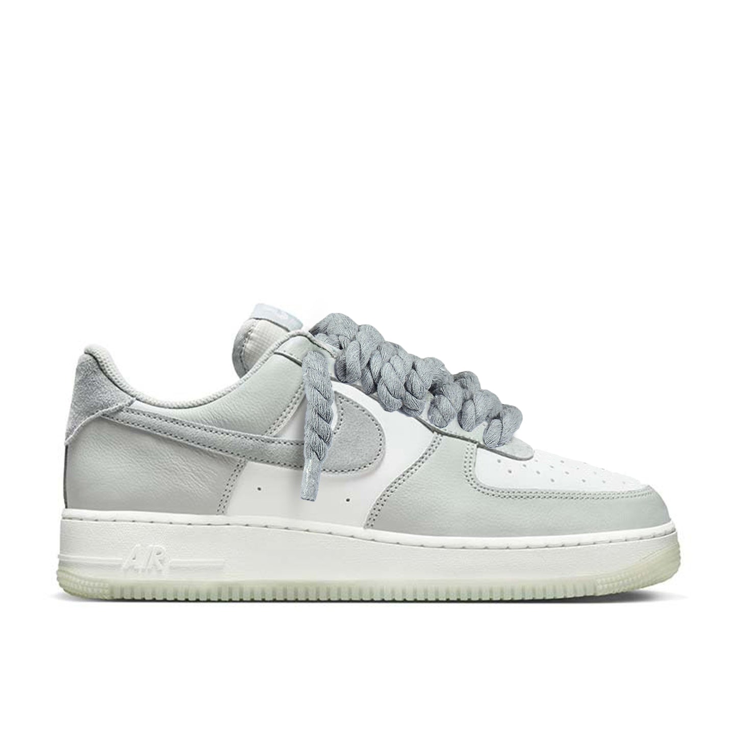 Pantofi Sport Nike Air Force 1 Low Light Silver Pumice Custom Rope Laces Grey-Siret gros gri deschis
