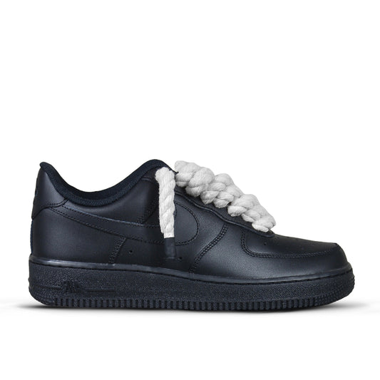 Pantofi Sport Nike Air Force 1 Low Black Rope Laces White-Siret gros alb