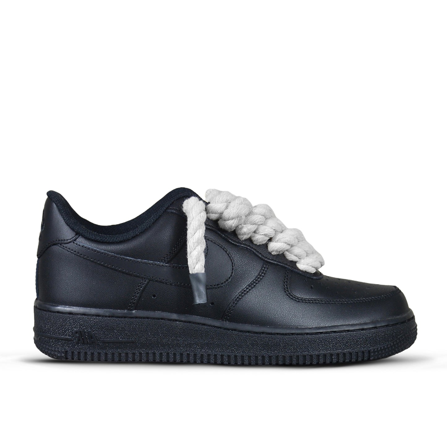 Pantofi Sport Nike Air Force 1 Low Black Rope Laces White-Siret gros alb