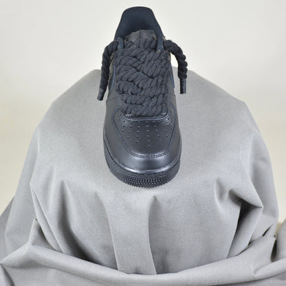 Pantofi Sport Nike Air Force 1 Low Custom Triple Black Rope Laces-Siret gros negru
