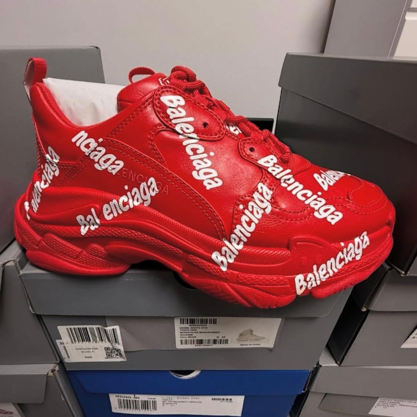 Pantofi Sport Balenciaga Triple S All Over Tomato Rosu