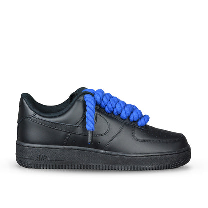 Pantofi Sport Nike Air Force 1 Low Black Custom Rope Laces Personalizati Royal Blue