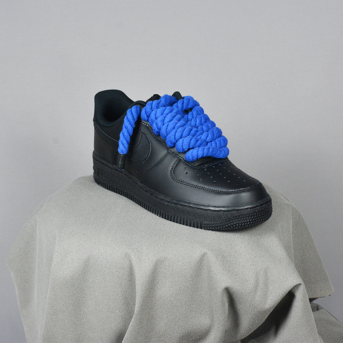 Pantofi Sport Nike Air Force 1 Low Black Custom Rope Laces Personalizati Royal Blue
