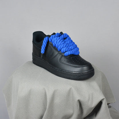 Pantofi Sport Nike Air Force 1 Low Black Custom Rope Laces Personalizati Royal Blue