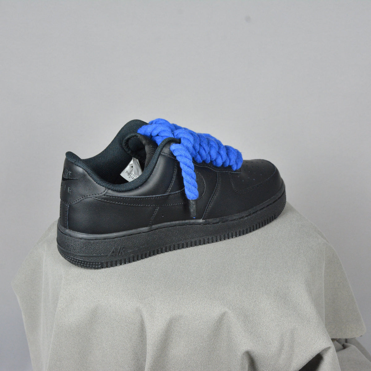 Pantofi Sport Nike Air Force 1 Low Black Custom Rope Laces Personalizati Royal Blue