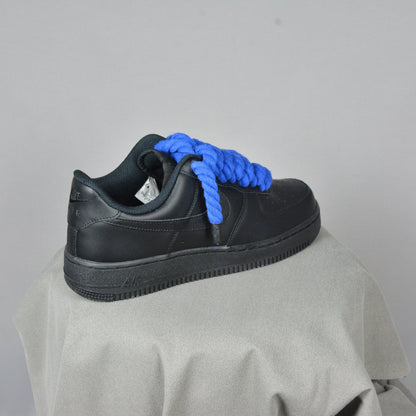 Pantofi Sport Nike Air Force 1 Low Black Custom Rope Laces Personalizati Royal Blue