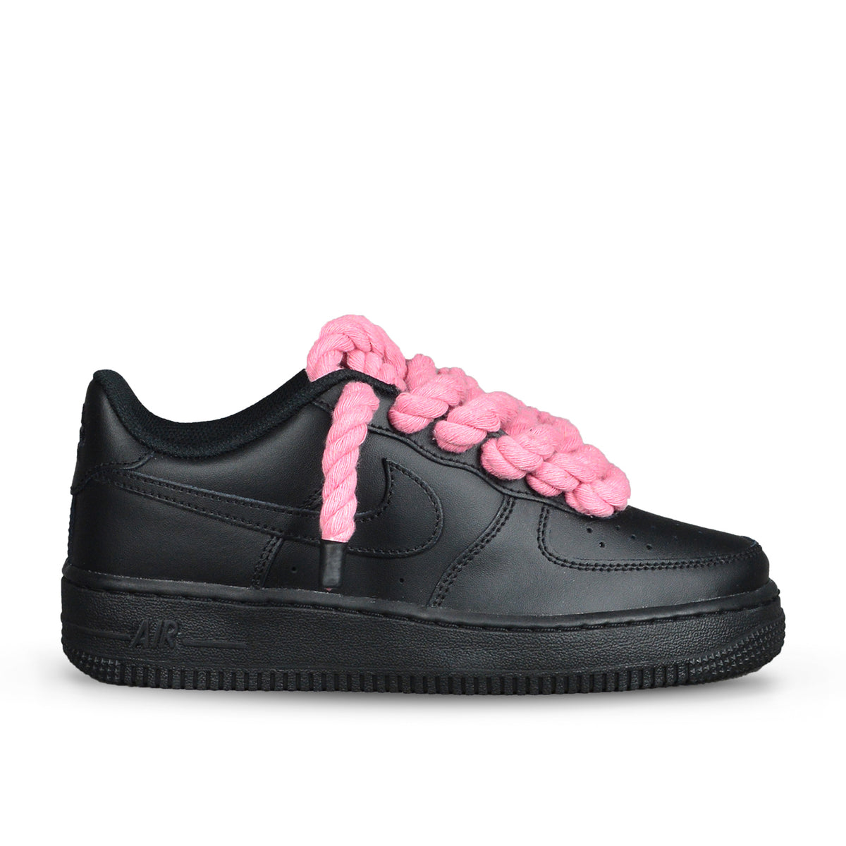 Pantofi Sport Nike Air Force 1 Low Black Custom Rope Laces Personalizati Pink Roz