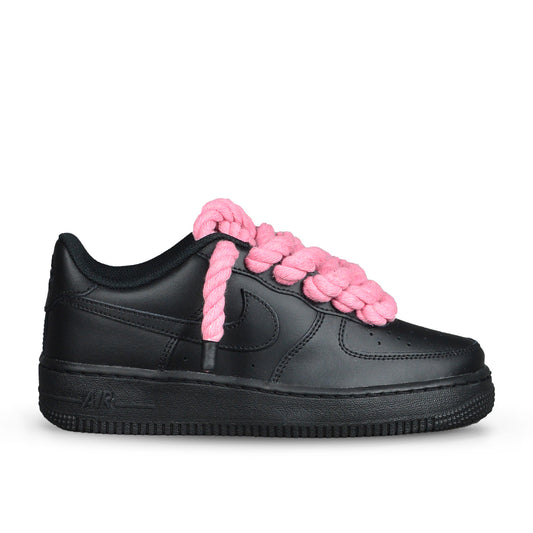 Pantofi Sport Nike Air Force 1 Low Black Custom Rope Laces Personalizati Pink Roz