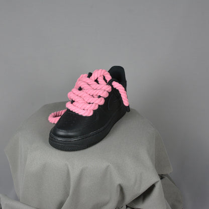 Pantofi Sport Nike Air Force 1 Low Black Custom Rope Laces Personalizati Pink Roz