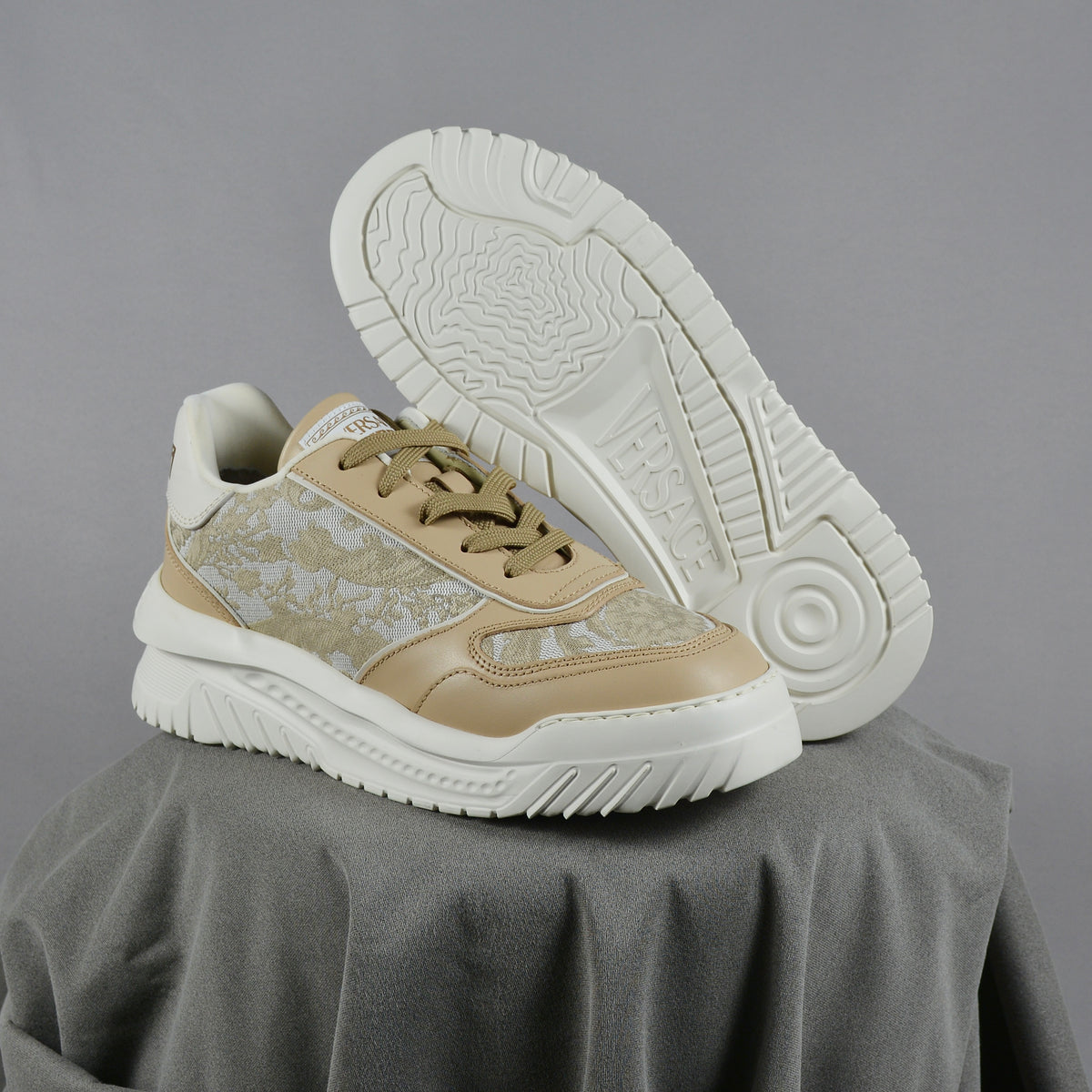 Pantofi Sport Versace Odissea Baroc Floral Motif Bej Crem