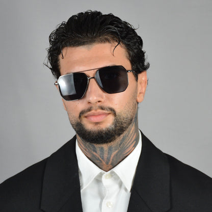 Ochelari de Soare Aviator Hexagonali Black Barbat