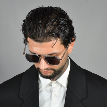 Ochelari de Soare Barbati Retro Black Hexagonali Rama Transparenta