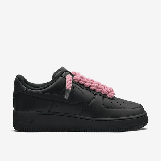 Pantofi Sport Nike Air Force 1 Low Rope Laces Black Pink-Siret gros roz