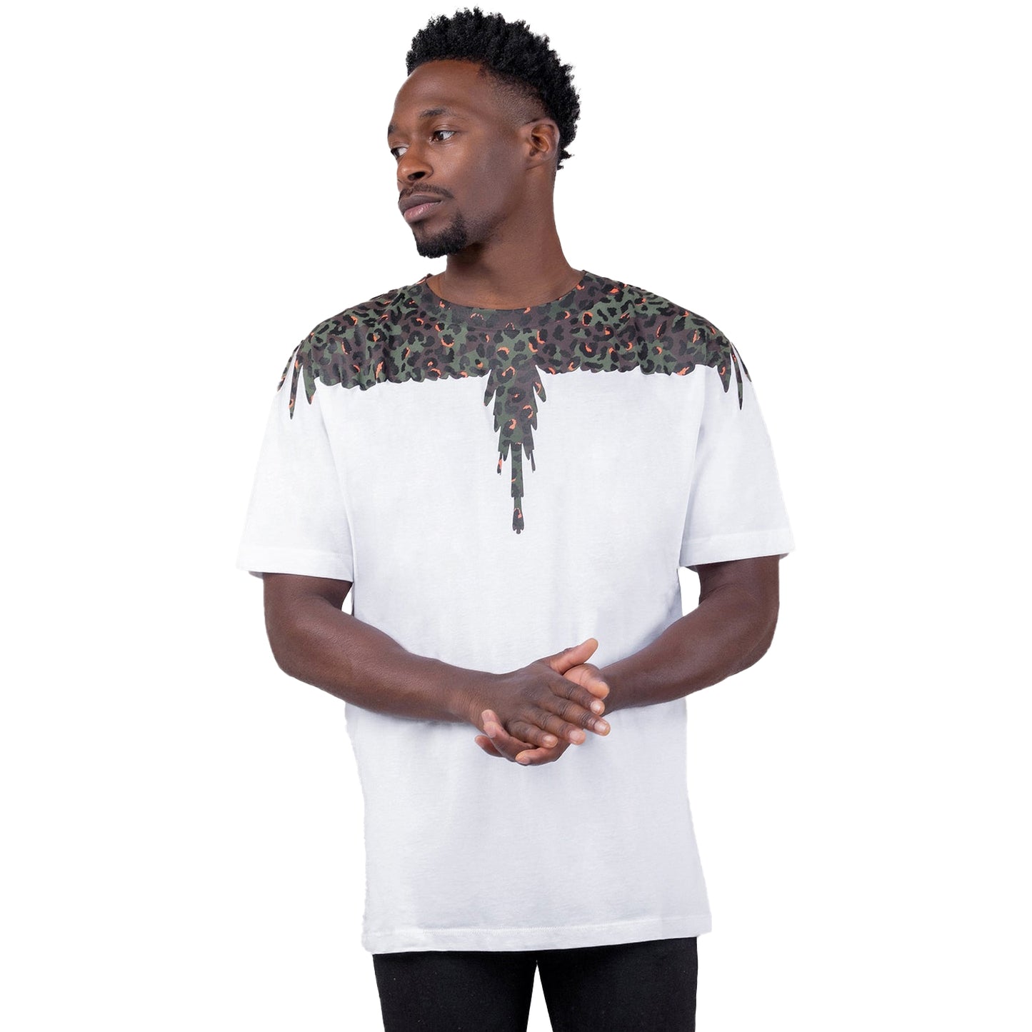 Tricou Marcelo Burlon White Leopard Multicolor Wings CMAA018S23JER005